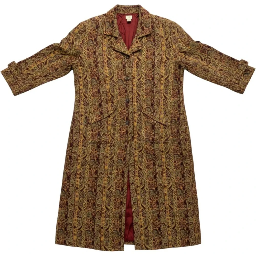 J.Jill Vintage 90s Fall Paisley Tapestry Coat Long Boho Statement Button-Front